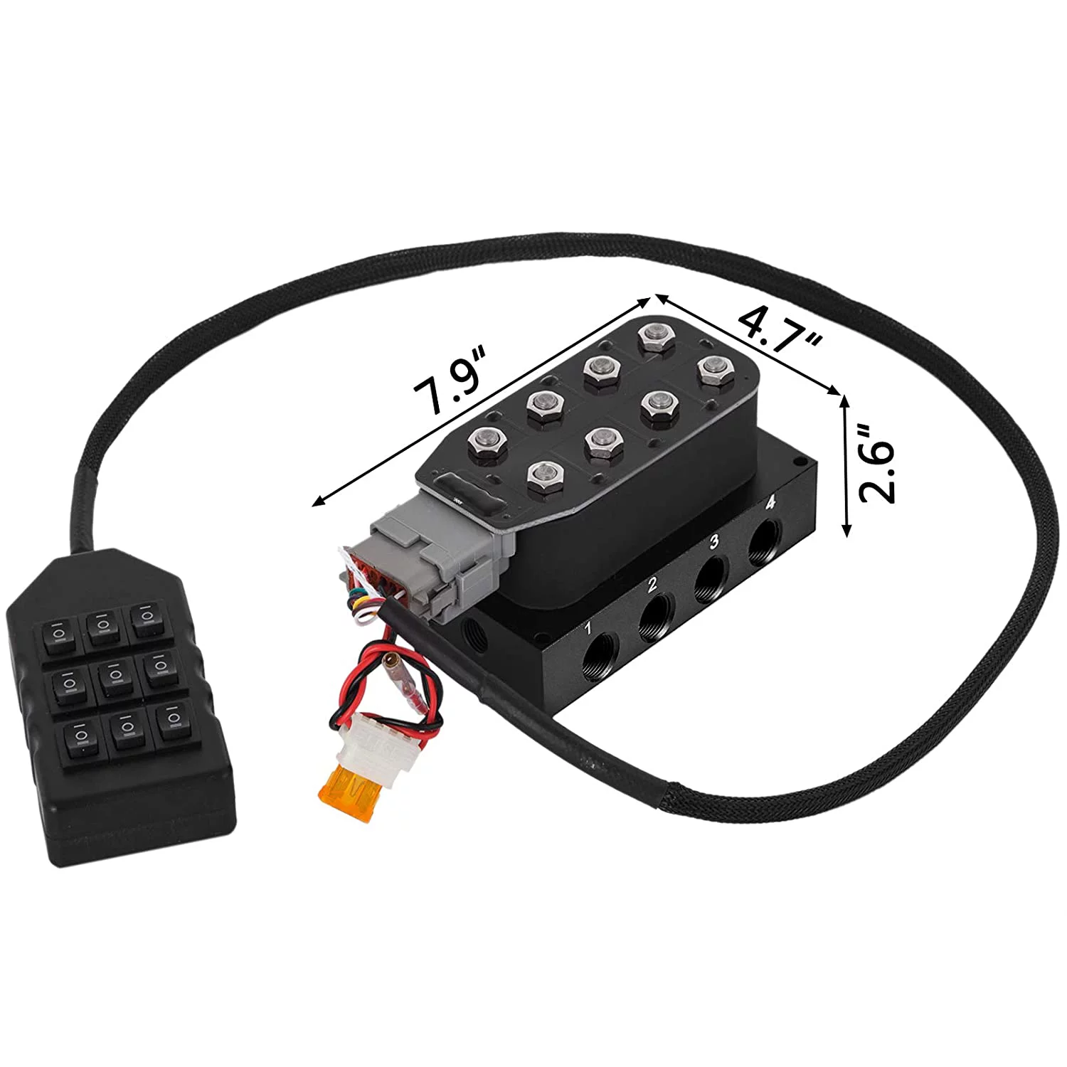 VEVOR Accu X4 Solenoid Valve 1/2in NPT Air Ride Manifold Solenoid Valve with 9-Switch Wired Remote Controller VXF4CM14B