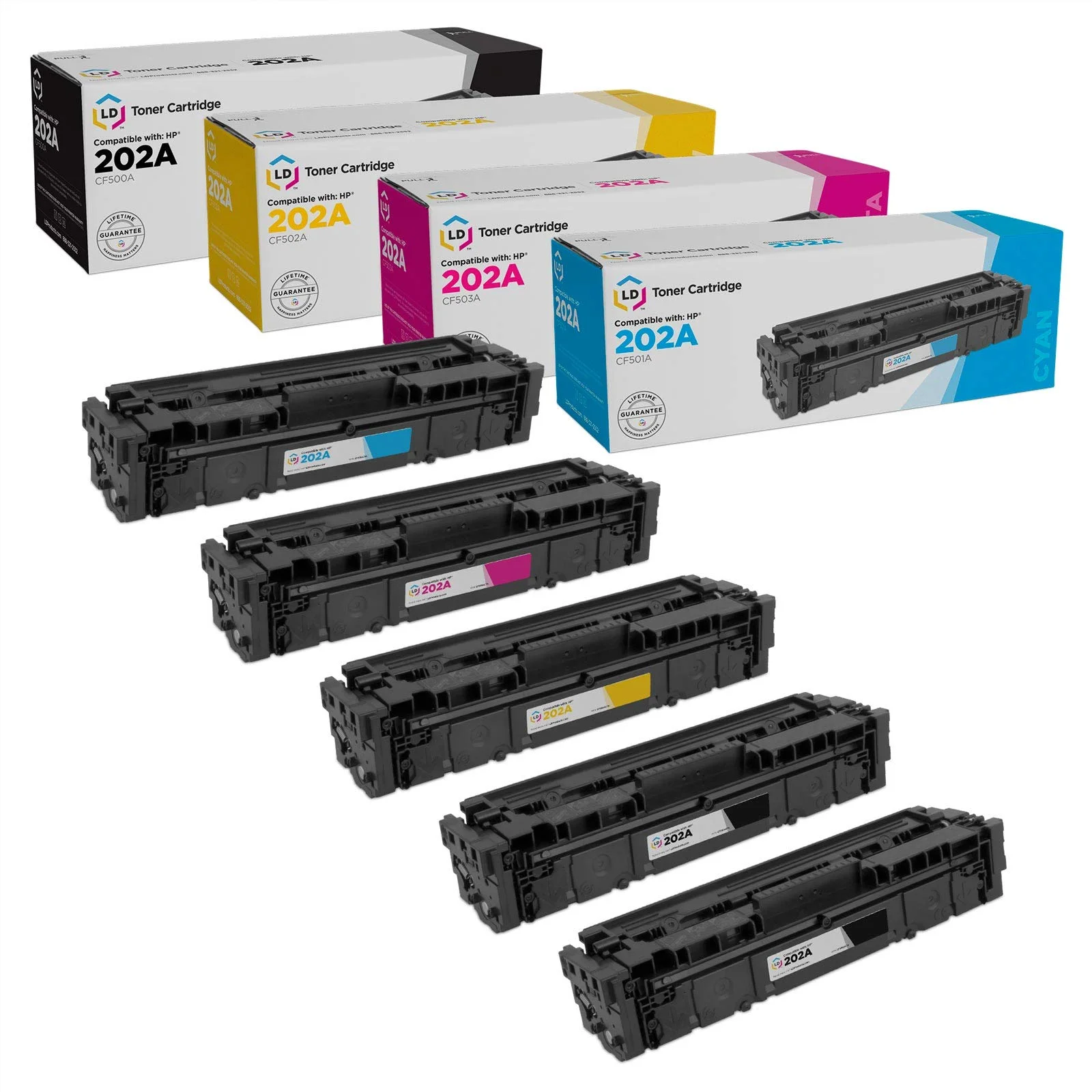 LD Products Compatible Toner Cartridge Replacement for HP 202A (5 Pack, 2Black, Cyan, Magenta, Yellow) for use in HP Color LaserJet M254dw, M281cdw, M281dw, M281fdw