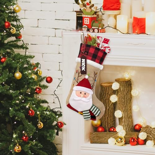 Alynsehom Personalized Christmas Stockings with Wooden Name Tag, 18