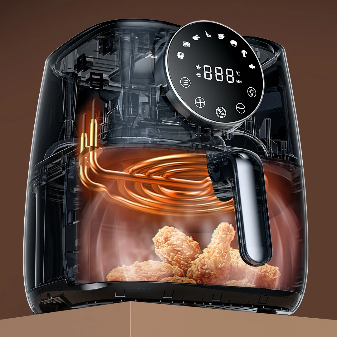 Air Fryer with Window 6 QT Large Family Size Electric Hot with 8 Cooking Functions Online Recipes for Air Fry Bake Roast Broil And More
