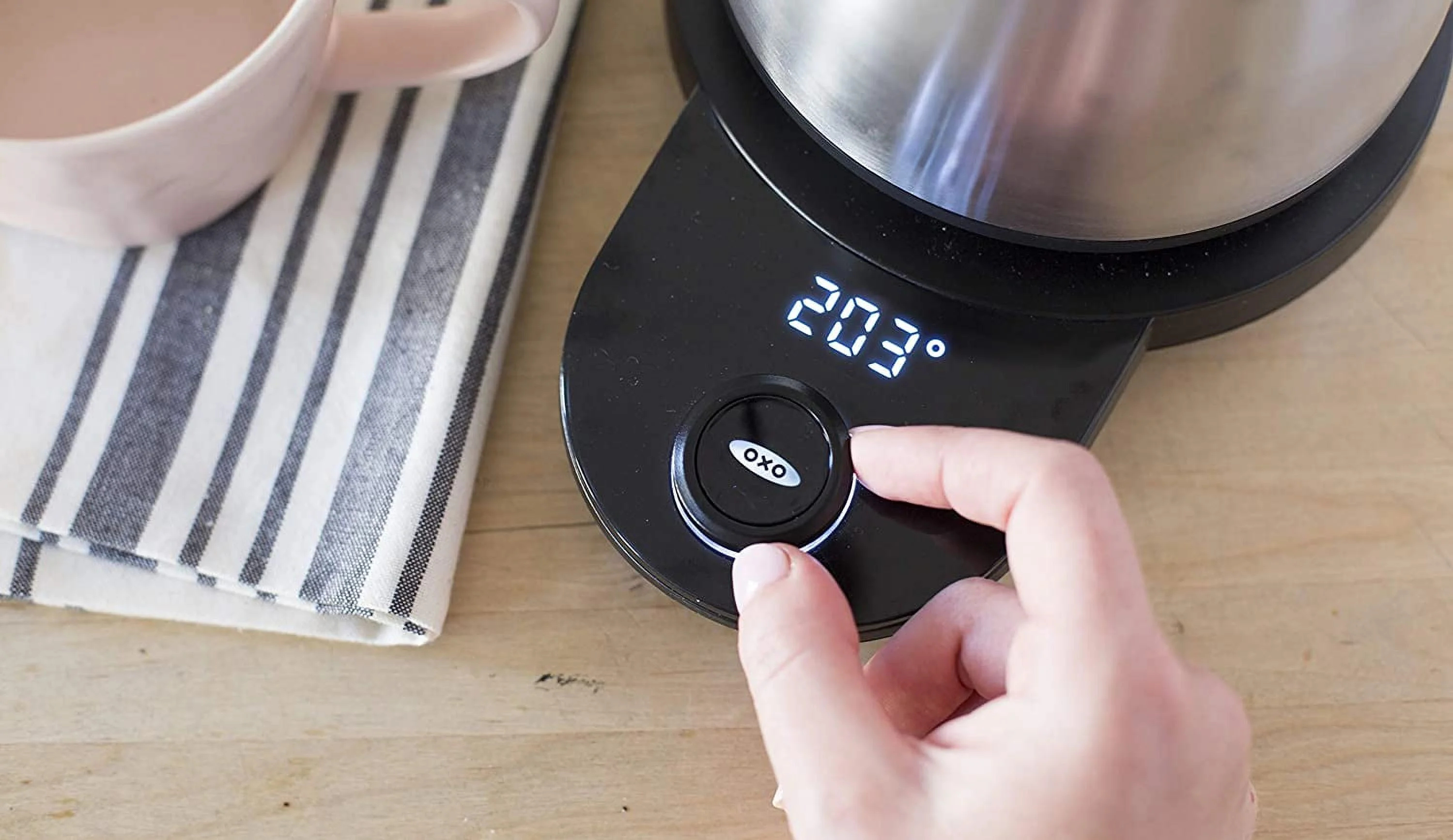 OXO Brew Gooseneck Electric Kettle \u2013 Hot Water Kettle  Pour Over Coffee & Tea Kettle  Adjustable Temperature  Built-In Brew Timer  Stainless Steel  1L\u200B