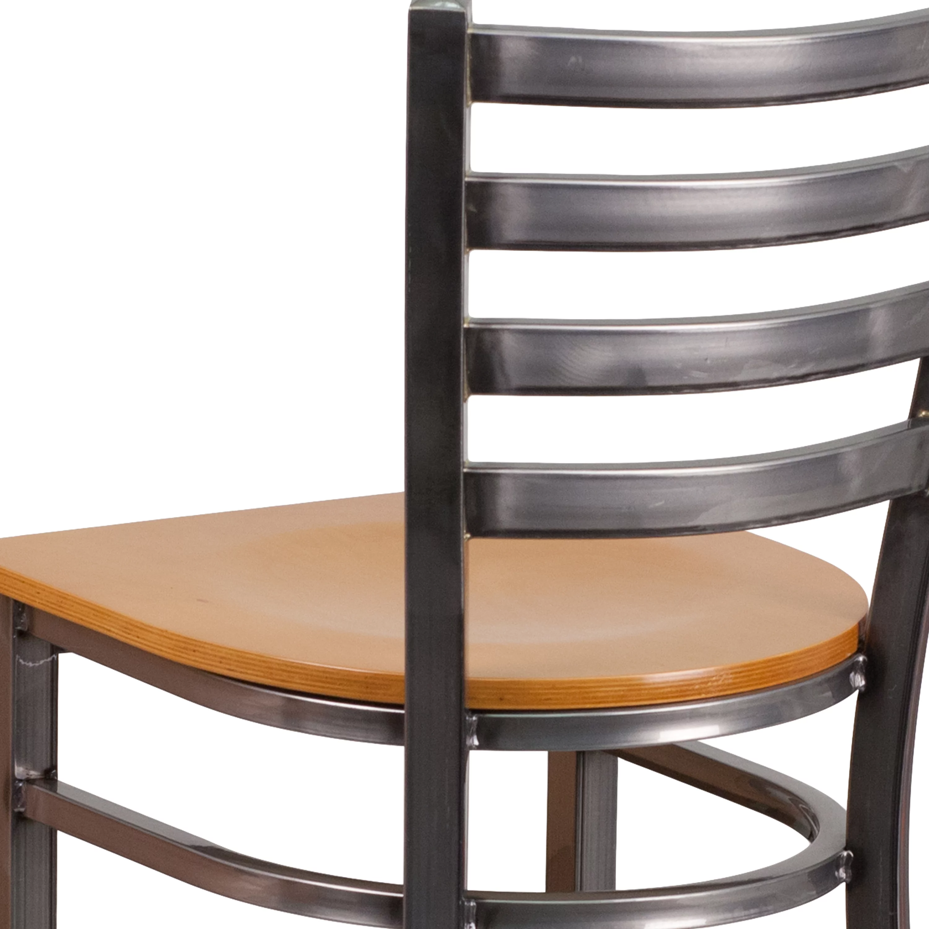 Flash Furniture HERCULES Series Clear Coated Ladder Back Metal Restaurant Barstool - Natural Wood Seat