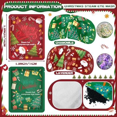 Bonuci 90 Pcs Christmas Steam Eye Masks Bulk for Dry Eyes Disposable Heating Eye Mask for Spa Sleep Warm Compress Stress Dark Circle Relief Puffiness and Relaxation Gifts Christmas Stocking Stuffer