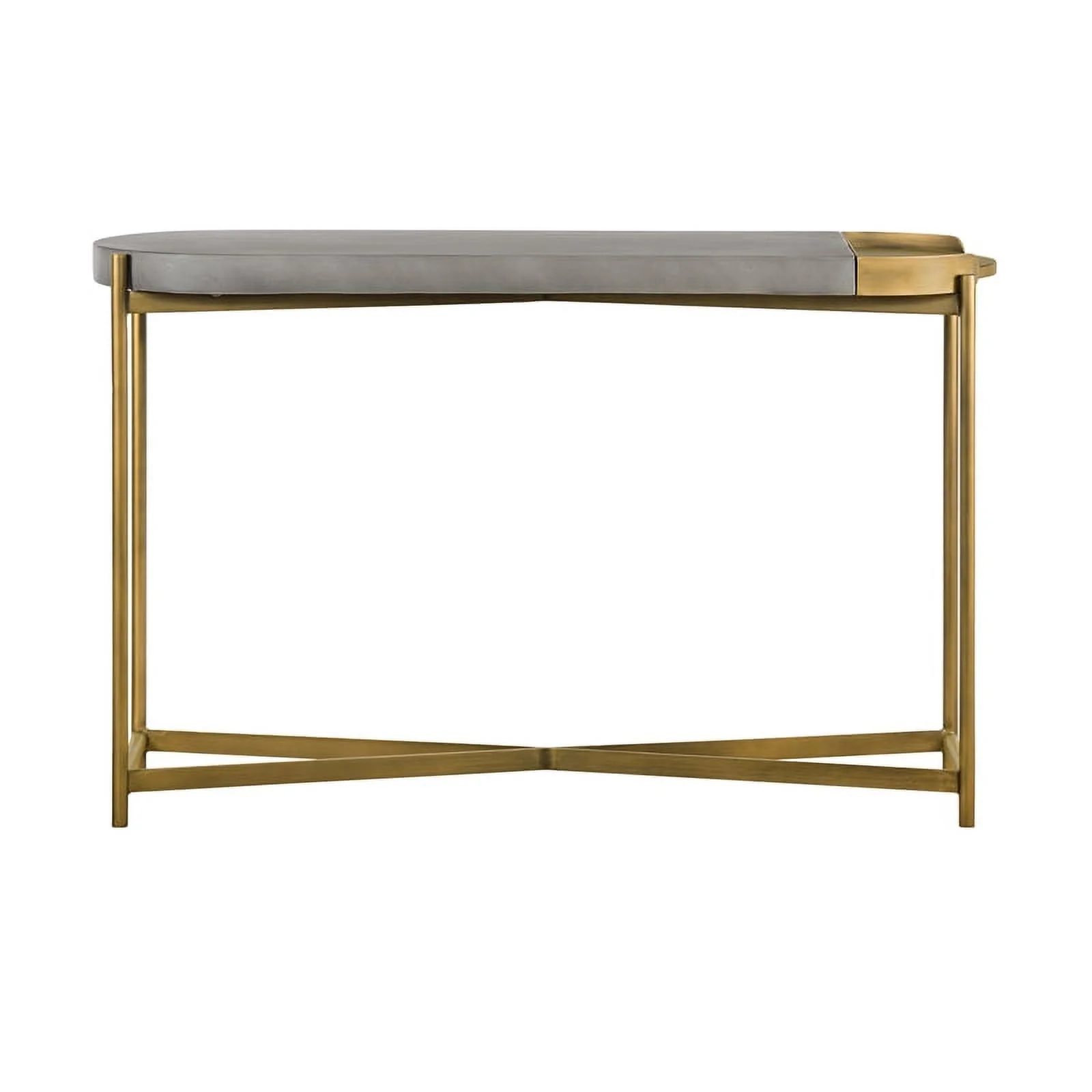 Maklaine Modern Metal/Concrete Console Table in Antique Brass/Gray