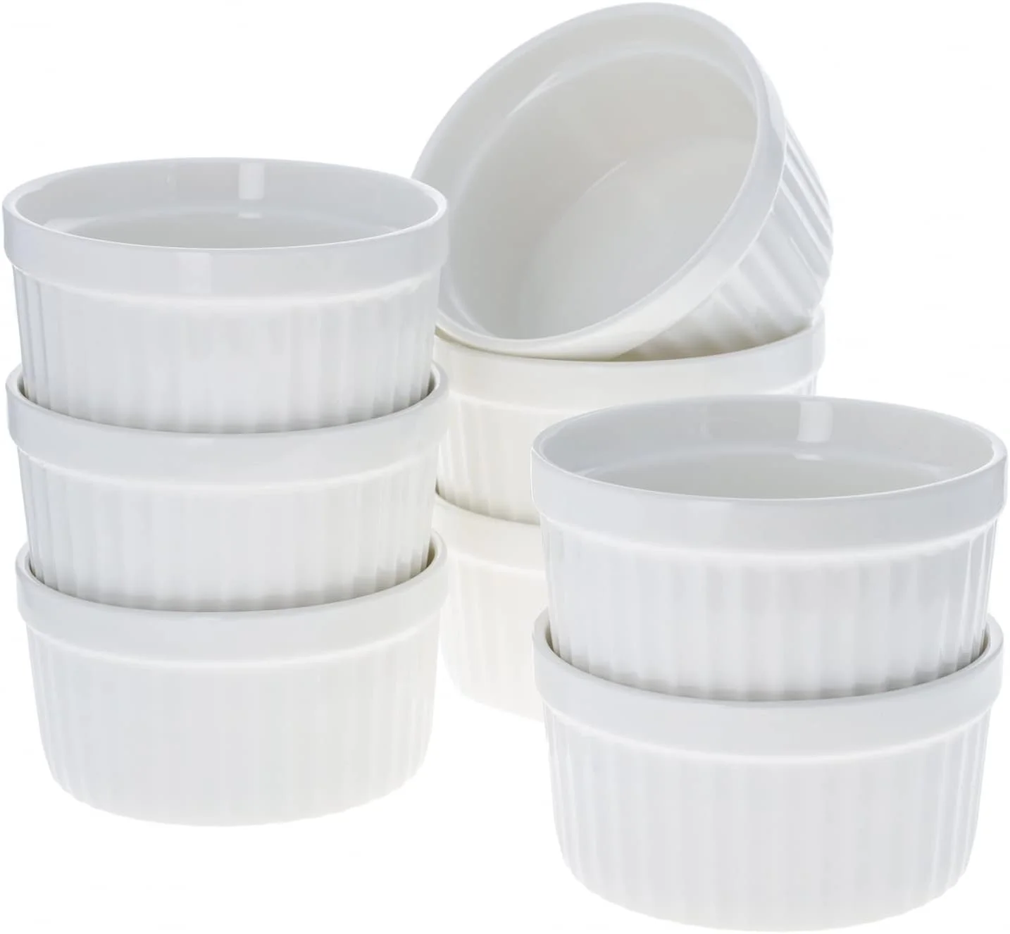 4Pc Porcelain Dessert Cups Creme Brulee Ramekins Baking Supplies Bowl Set, White 4Oz