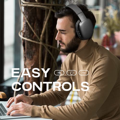 iJoy Ultra Wireless Headphones with Microphone- Rechargeable Over Ear Wireless Bluetooth Headphones with 10Hr Playtime, SD Slot, Backup Wire- Soft Cushion Wireless Headset with Mic (Blue)