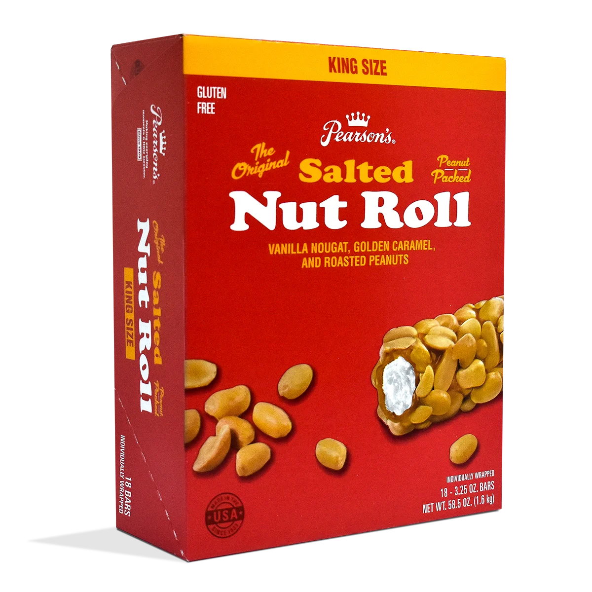 Pearson's Salted Nut Roll 3.25 oz. | King-Size Candy Bars 18 Count | Bulk, Individually Wrapped
