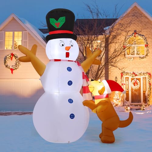COMIN 6 FT Christmas Decorations Outdoor Inflatables Snowman&Dog Blow ups with Built-in LEDs for Yard Party Lawn Decor