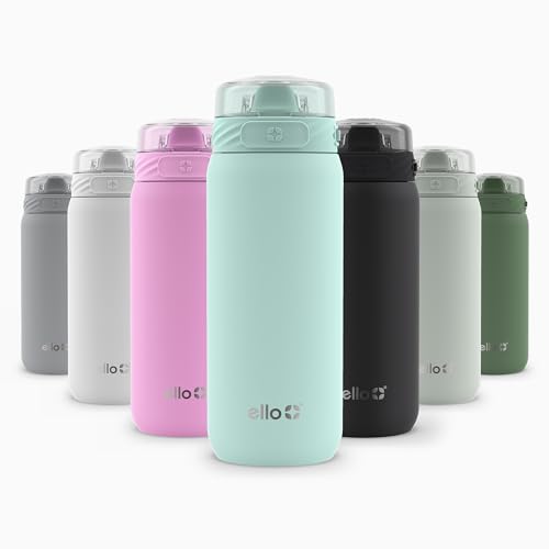 Ello Cooper 32oz Stainless Steel Water Bottle with Straw and Carry Handle, Double Walled and Vacuum Insulated Metal, Leak Proof Locking Lid with Soft Silicone Spout, Reusable, BPA Free, Yucca
