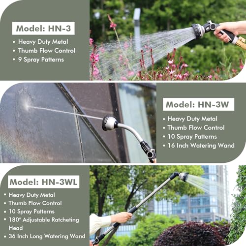 RESTMO Watering Wand Heavy Duty, Metal Garden Hose Wand with 10 Spray Patterns, 15-Inch Long Hose Nozzle Sprayer with Thumb Flow Control, Ideal to Water Hanging Baskets and Shrubs