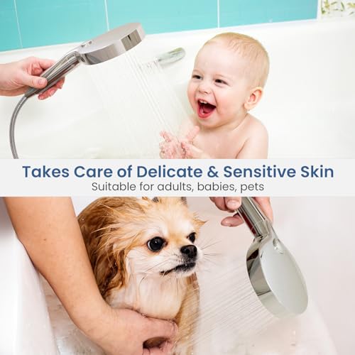 High Pressure Shower Head with Handheld, 8-mode Shower Heads, Anti-clog Nozzles, Built-in Power Wash to Clear Tub, Tile & Pets, with Extra Long Stainless Steel Hose and Adjustable Bracket