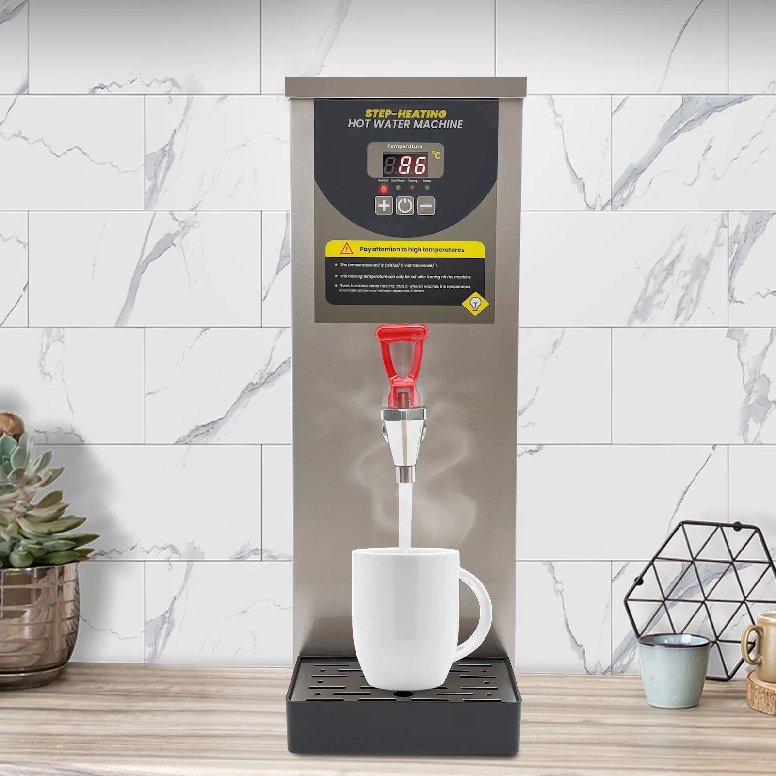 Miumaeov Commercial Electric Water Boiler Step-Heating Hot Water Dispenser 35L/H Stainless Steel Electric Dispenser 2KW for Coffee Restaurant Hotel Office