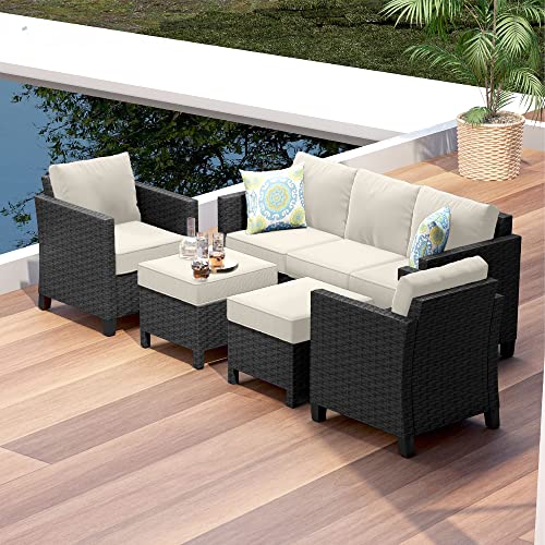 Nestl Patio Furniture Set - Outdoor Patio Furniture Sets, Patio Sectional Furniture Set, 5 Piece Patio Furniture Sets, Patio Conversation Sets, Brown Wicker Patio Furniture Sets with Beige Cushions