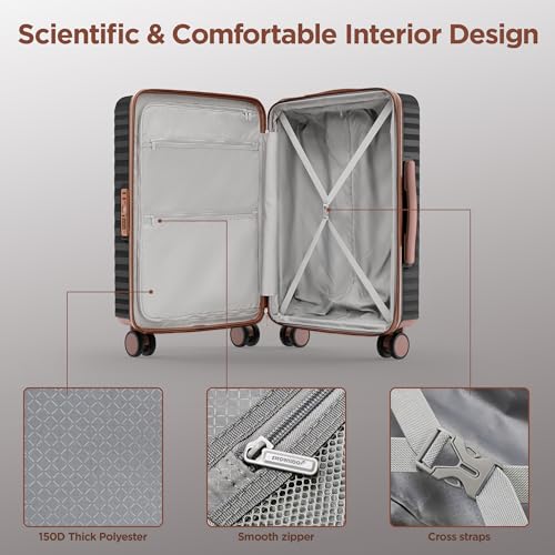 SHOWKOO Luggage Sets 3 Piece Hardside Expandable Suitcase with Double Spinner Wheels Tsa Lock, (Beige White, 5 piece set)