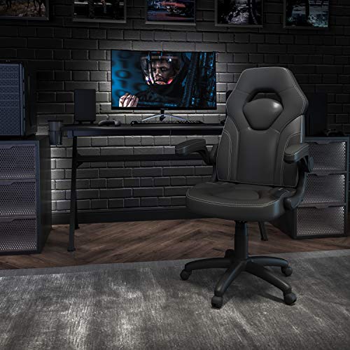 Flash Furniture X10 High-Back LeatherSoft Racing Style Gaming Chair with Flip-Up Arms, Ergonomic Padded Swivel Computer Chair, Blue/Black