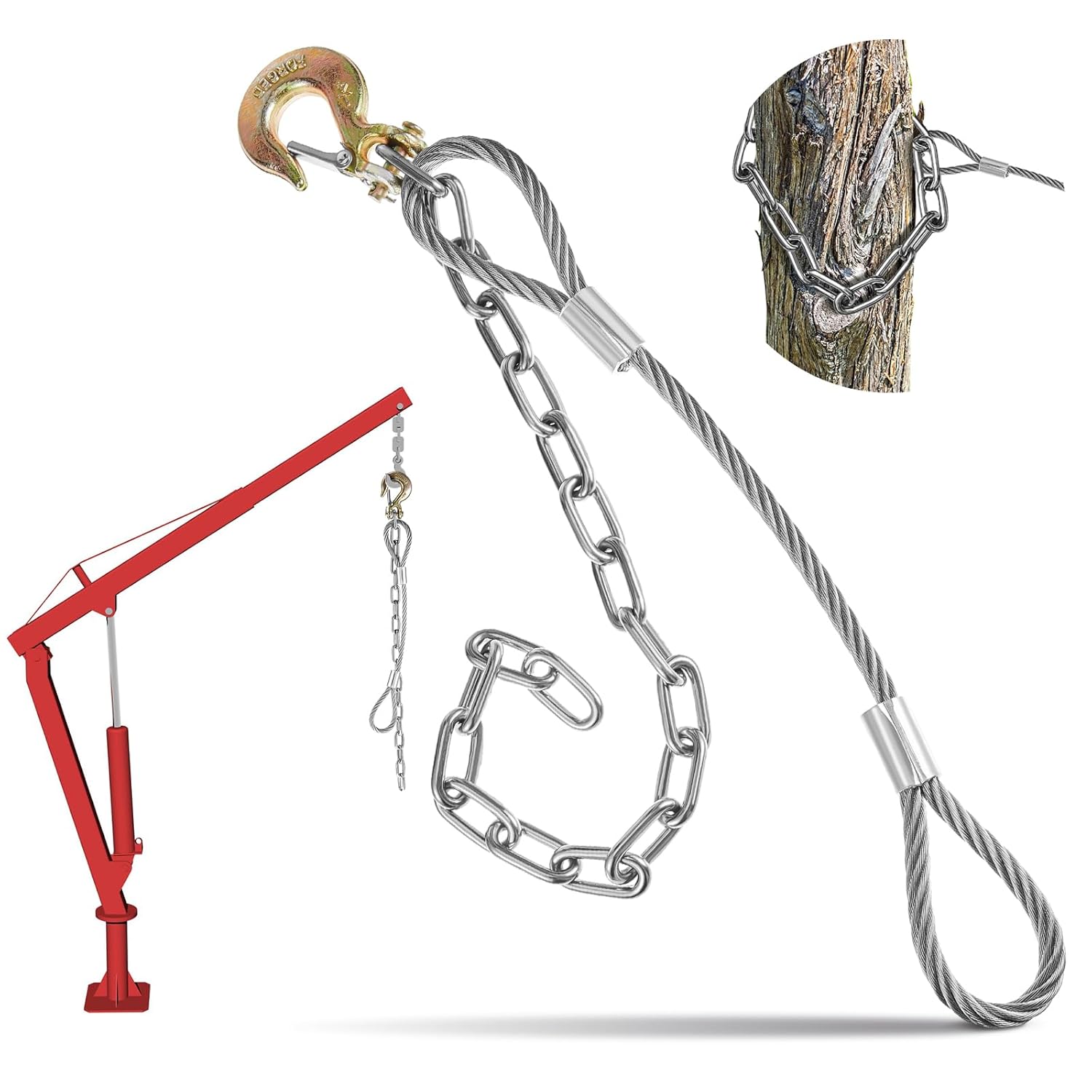 Fence Post Puller Long Lifting Chain with Gold Hook Heavy Duty Post Puller Tool Chain and Slip Hook for Lift and Remove Fence Poles Broken Sign Post Tree Stump Stake, Silver 42.13 Inches Long