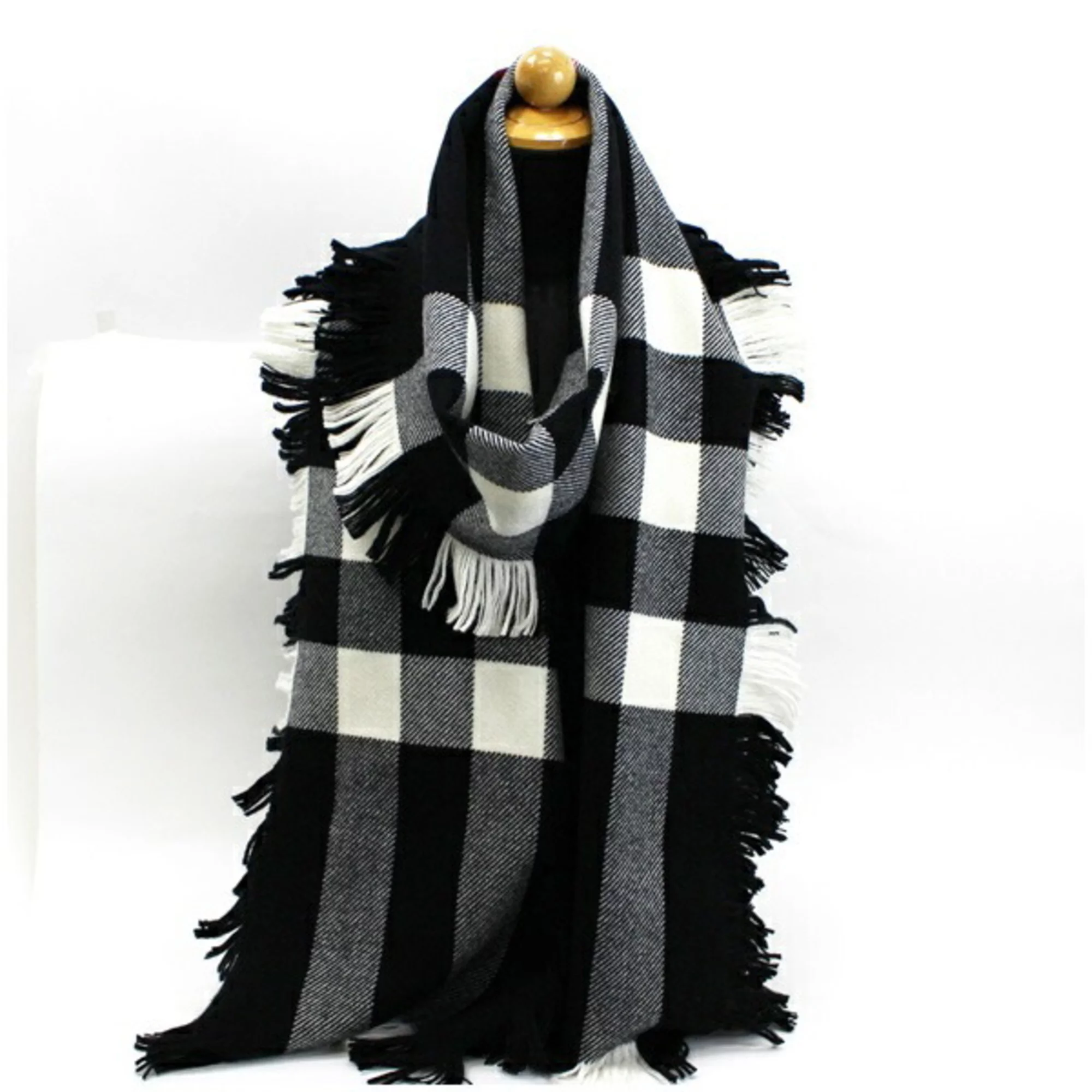 Pre-Owned Burberry Wool Muffler Mega Plaid White x Black BURBERRY | Women's Men's (Good)