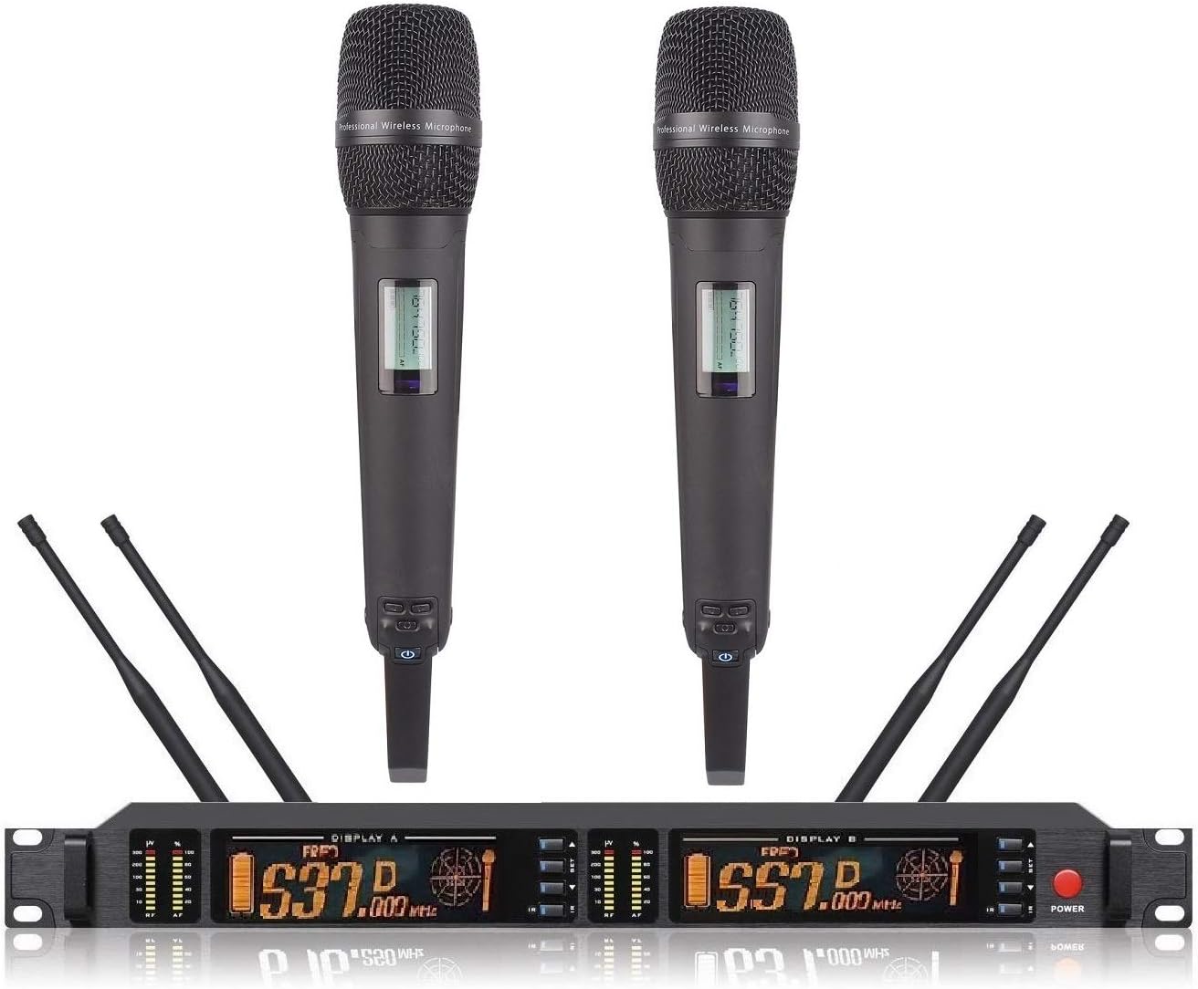 Bolymic 4300 Professional Wireless Microphone System UHF True Diversity Long Range Wireless Vocal Microphone System UHF Dual Handheld mic for Church Vocal Karaoke Conference DJ FCC Compliance