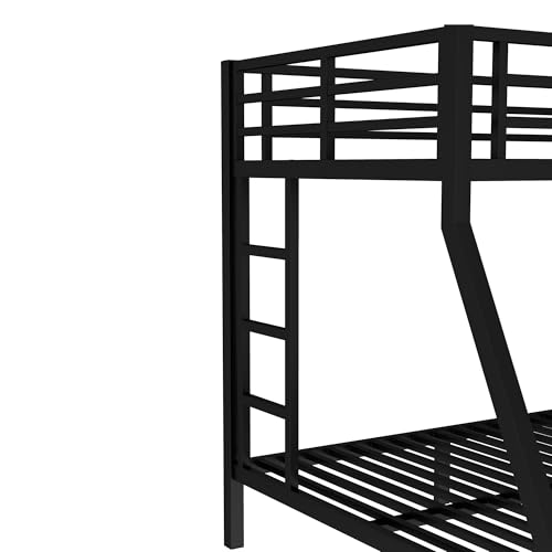 Heavy Duty Bunk Bed Frame with Ladder, Twin XL Over Twin XL Bunk Beds with Safety Guardrails, Adults Bunk Beds with Noise-Reducing Rubber Stoppers, Easy Assemble, Black
