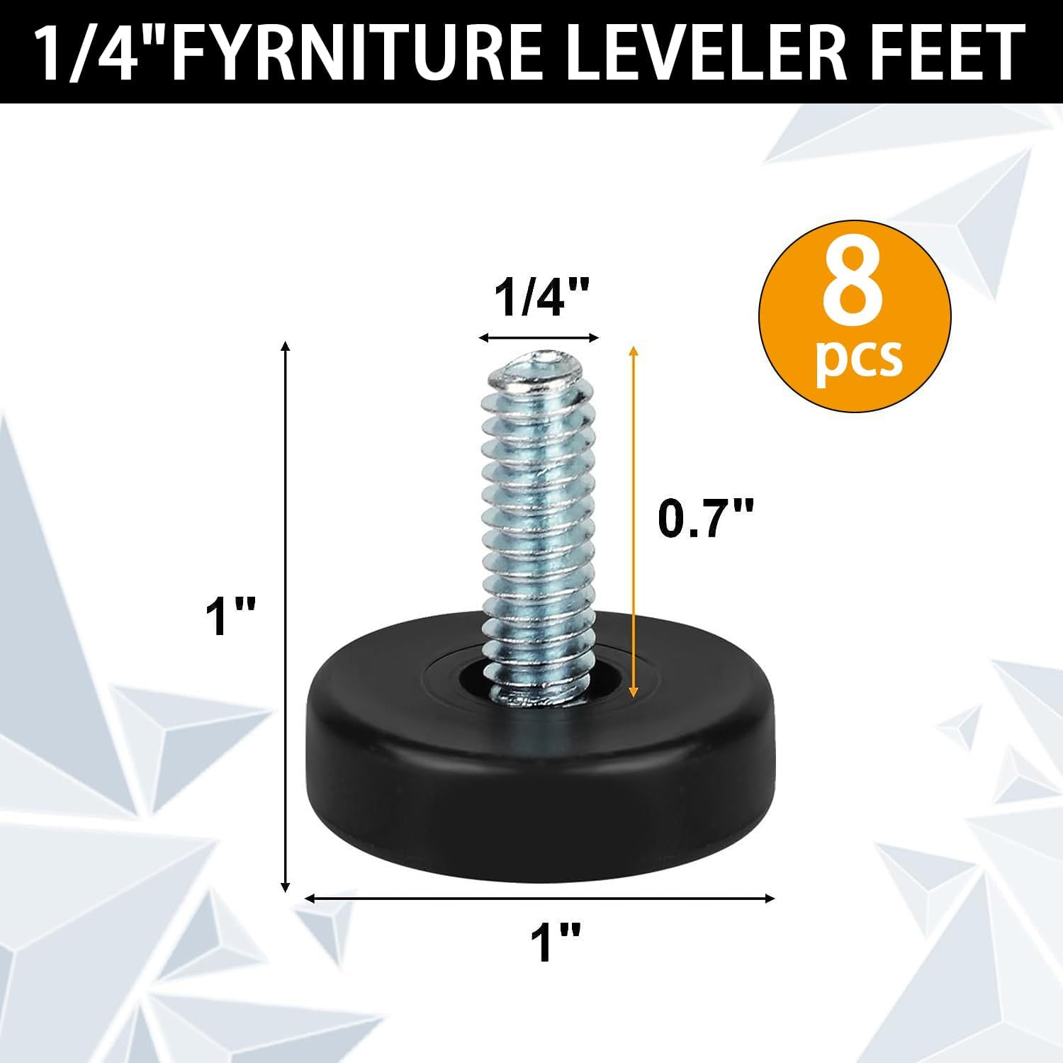 8 PCS Adjustable Furniture Feet Threaded,1/4
