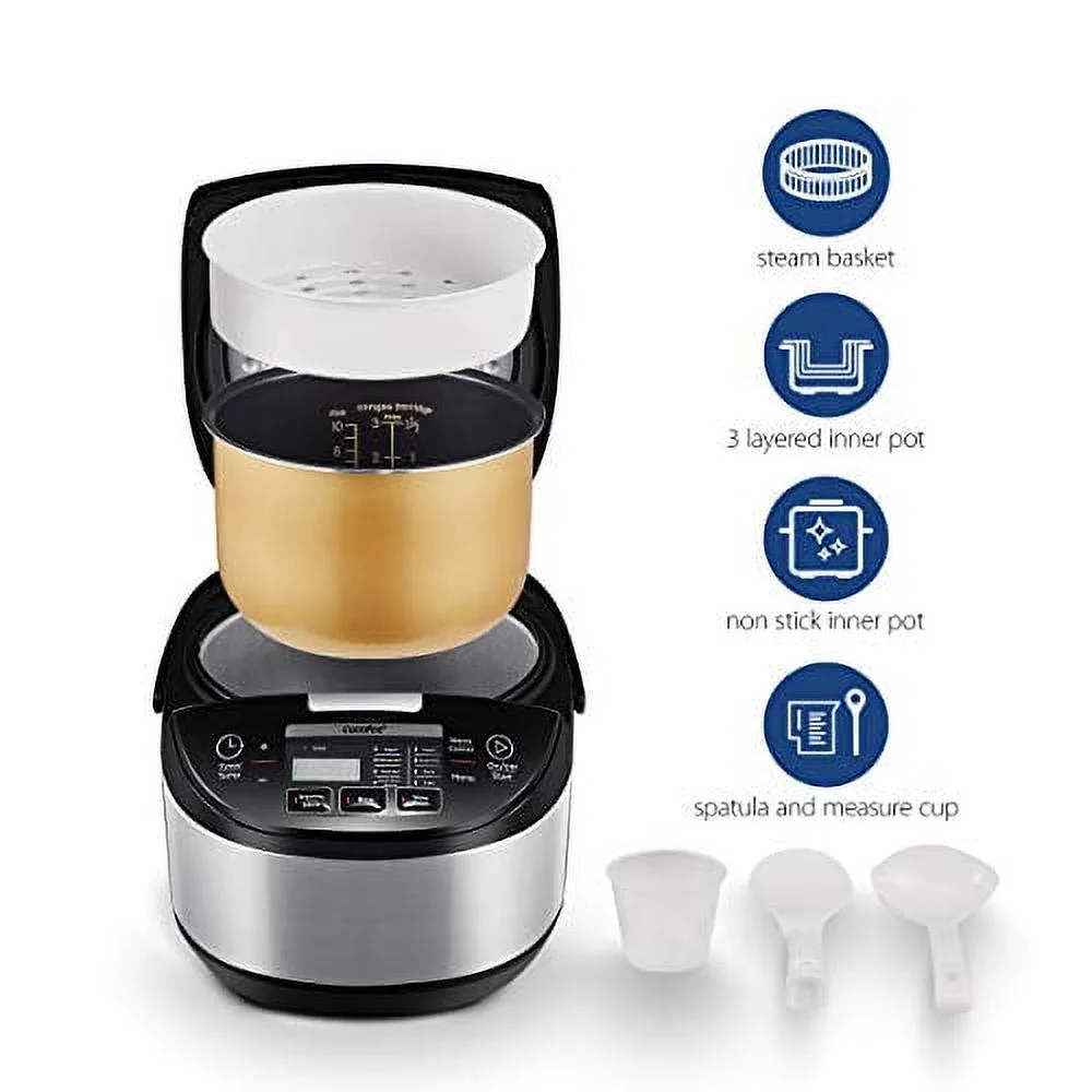 COMFEE' 5.2Qt Asian Style Programmable All-in-1 Multi Cooker, Rice Cooker, Slow Cooker, Steamer, Saute, Yogurt Maker, Stewpot with 24 Hours Delay Timer and Auto Keep Warm Functions