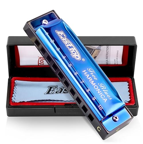 East top Harmonica, Diatonic Blues Deluxe Harmonica Key of C, 10 Holes 20 Tones Blues Harp Mouth Organ Harmonica For Adults, Beginners, Professionals and Students, as a Gift（Silver grey）