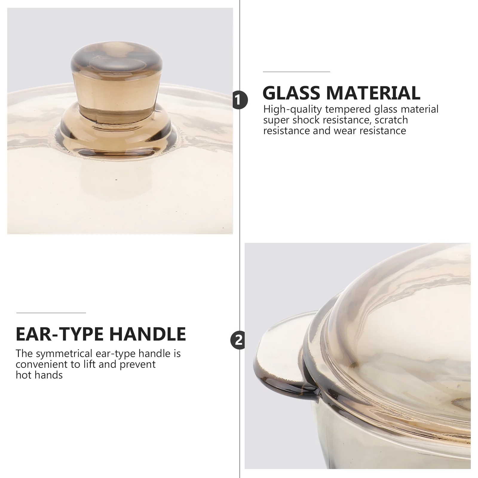 1pc Glass Bowl with Lid Heat Resistant Noodle Bowl Soup Bowl (Light Brown)