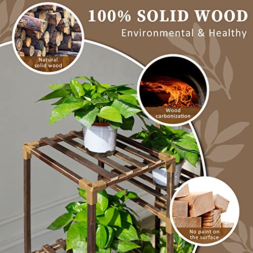 Uneedem Plant Stand Indoor Outdoor, Tall Plant Shelf for Multiple Plants, 10 tiers 11 Pot Large Plant Rack Wood Plant Holder Plant Shelves for Room Corner Balcony Garden Patio