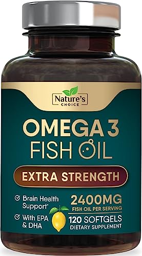 Triple Strength Omega 3 Fish Oil 2400 mg Supplement, Nature's Omega-3 Supplements, Brain & Heart Health Support - EPA & DHA, Fish Oil in Each Softgel, Fatty Acids Fish Oil Supplement - 120 Softgels
