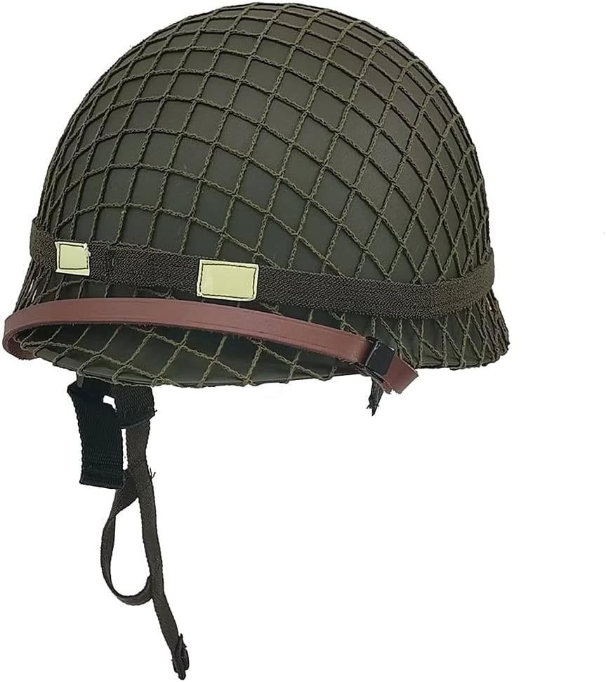 WWII US Army Helmet Replica, WW2 Helmet, M1 Helmet, WW2 Army Helmet, WW2 Gear, WW2 Helmet US Army Steel Shell with Net/Canvas Chin Strap/Cat Eye Band