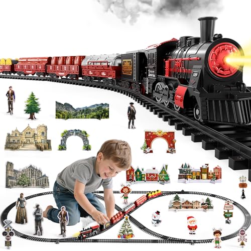 Train Set for Toddlers 3-5, Electric Alloy Train Toy with Realistic Sound, Lights and Smoke for Under Christmas Tree,Toddler Model Trains for 3 4 5 6 7 8 Years Old Kids Toys Gifts
