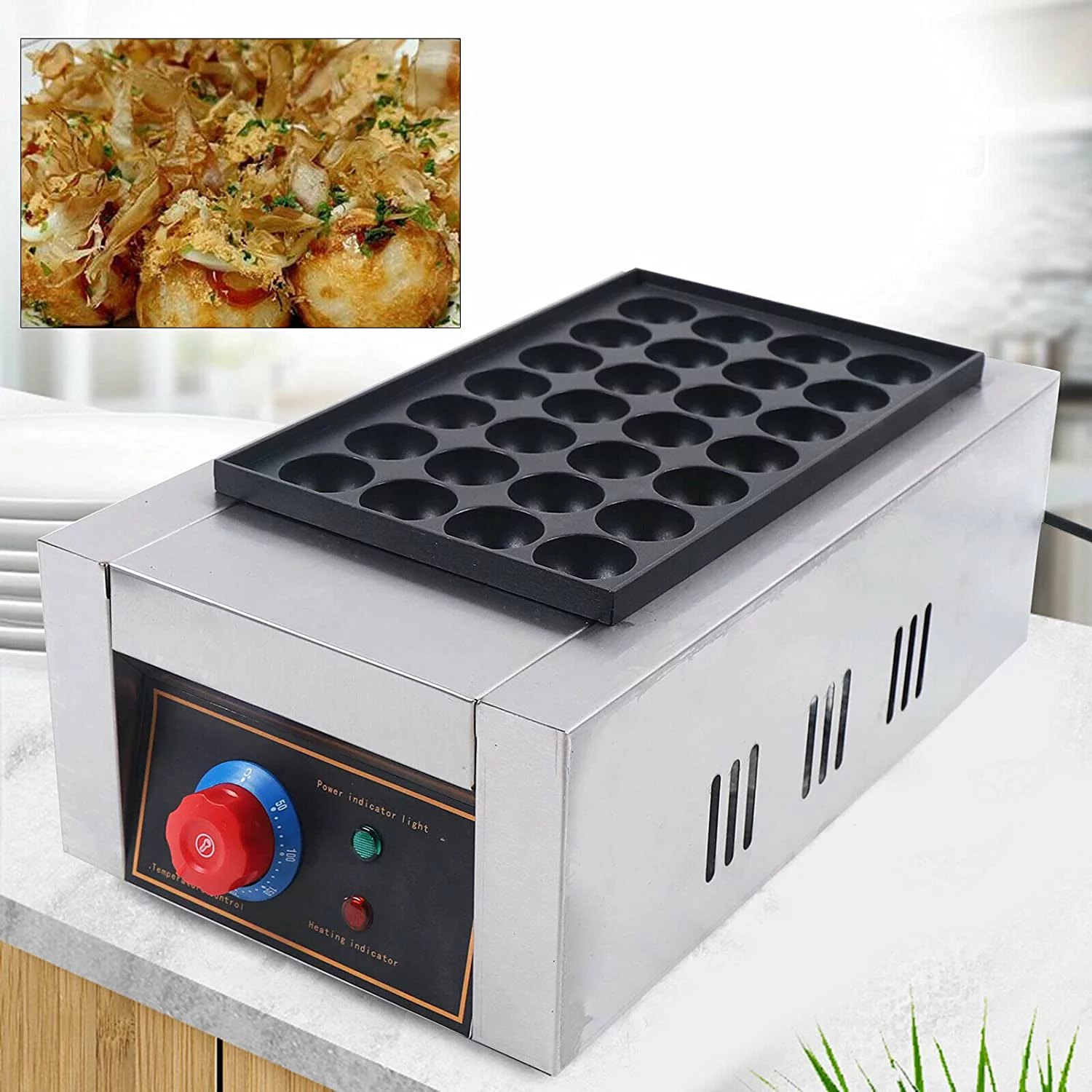 TFCFL 28 Holes Takoyaki Grill Pan Commercial Electrical Takoyaki Maker Not-Stick Takoyaki Machine Fish Ball Grill Stainless Steel Cooking Baking Mold 2000W