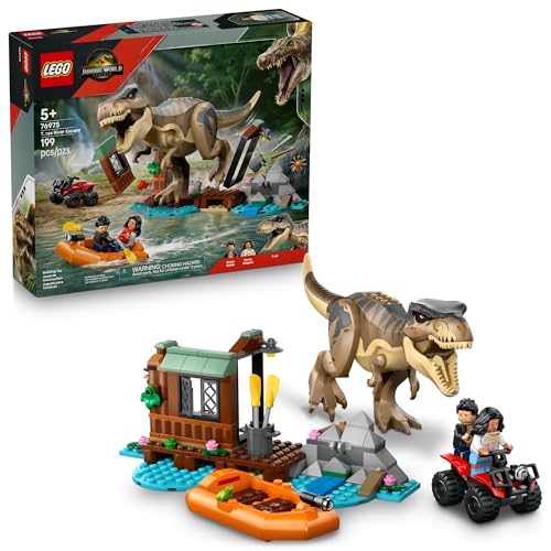 LEGO Jurassic World T. rex River Escape - Dinosaur Toy for Kids, Boys, and Girls, Ages 5-7 - Jurassic World Toy Boat Minifigures - Creative Dinosaur Gift for Movie Fans - 76975