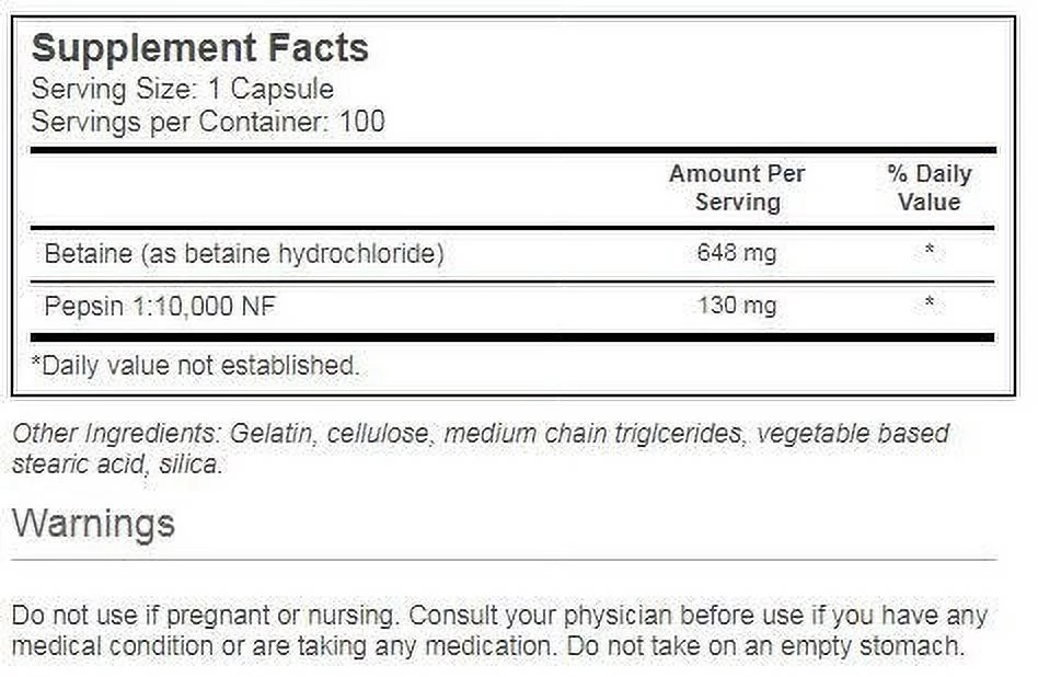 Twinlab Betaine HCl Capsules, 100 Ct