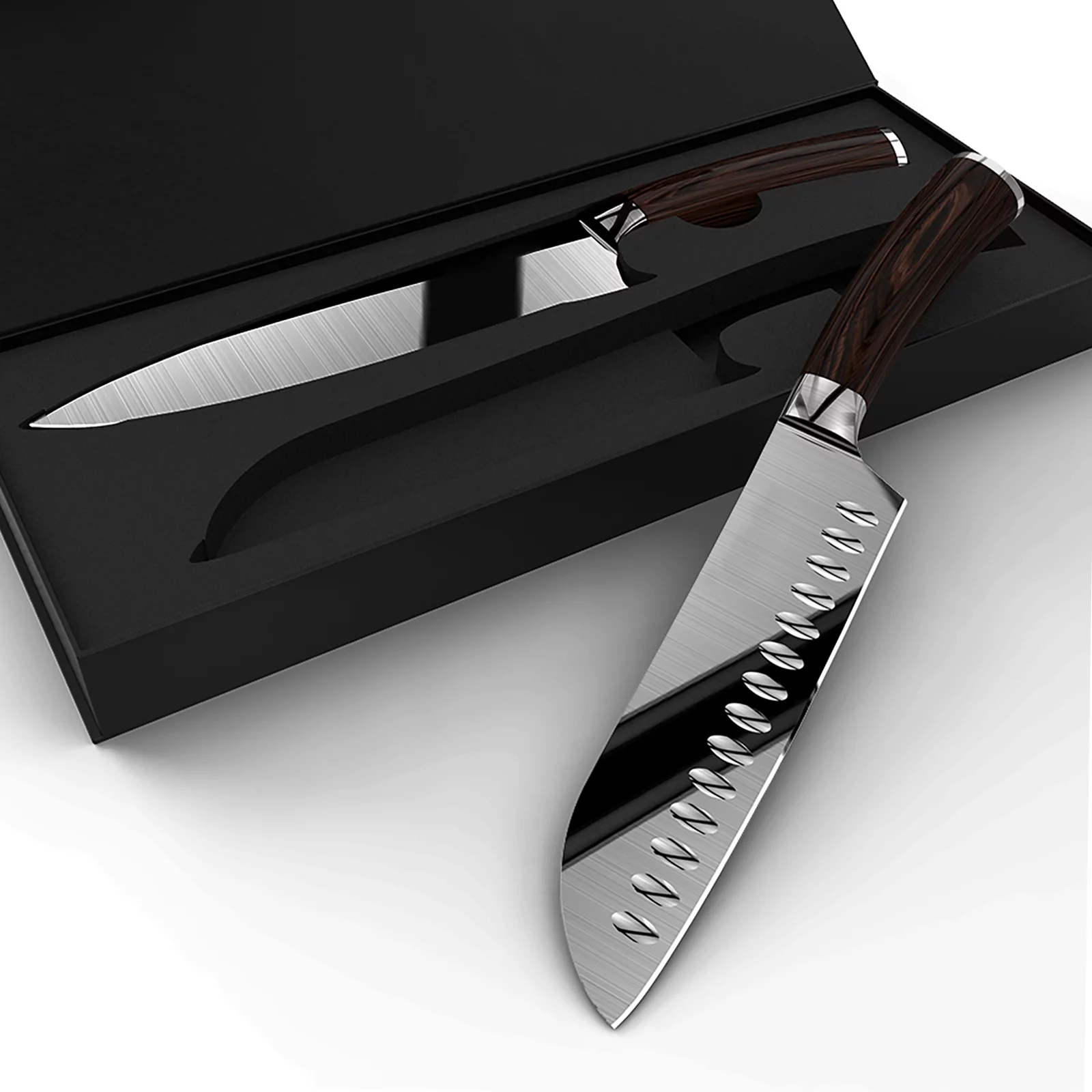 Homgeek Kitchen Knife Set, Professional German High Carbon Kitchen Knives, 2 Piece Stainless Steel Sharp Blades with Gift Box, Ergonomic Handle Include Chef Knife & Santoku Knife