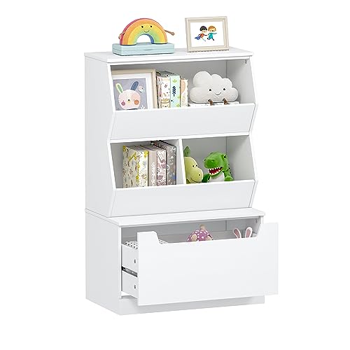 UTEX Kids Toy Storage Cabinet and Organizer with Drawers and Cubbies - Ideal for Playroom, Classroom, Nursery - White