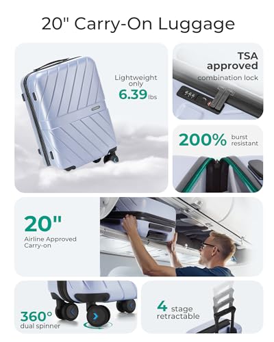 BAGSMART Carry On Luggage 22x14x9 Airline Approved With TSA Lock, 1OO% Polycarbonate Hardside Luggage with Spinner Wheels, Durable Hard Shell Carry On Suitcase 20 inch Black