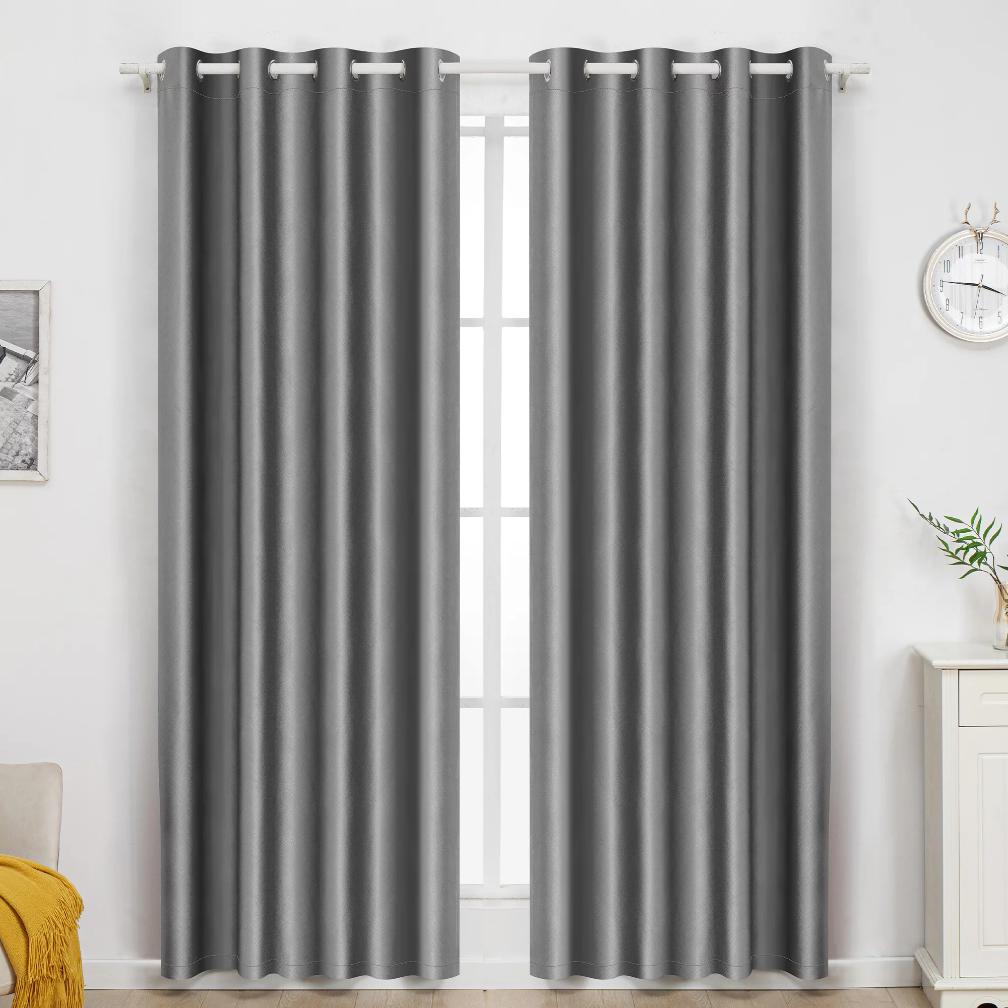 Embossed 100% Blackout Curtains Thermal Insulated for Bedroom Living Room, Grommet Window Curtain Single Panel, Gray, 52x84 inch