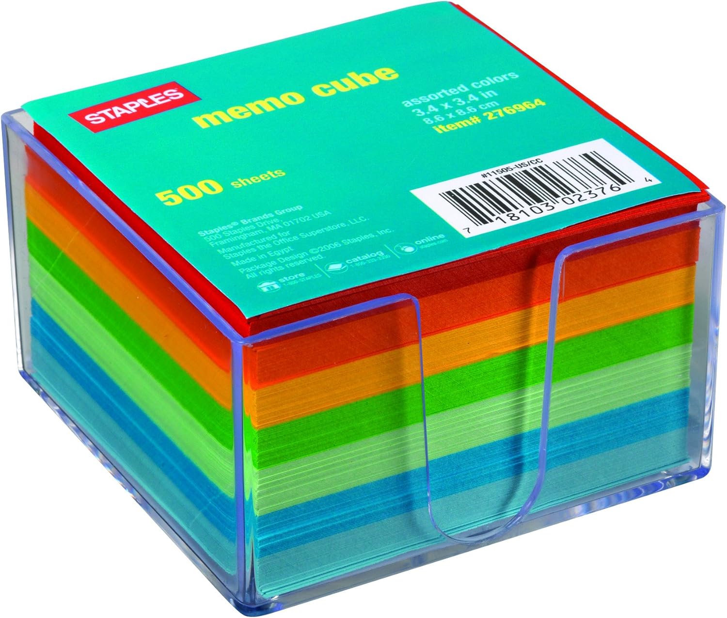 Staples® Assorted Colors Cube Memo Pad 500 Sheets
