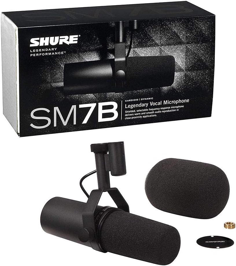 Shure SM7B Cardioid Dynamic Vocal Microphone with Two-Section Broadcast Arm, XLR Cable & 10-Pack Straps Bundle