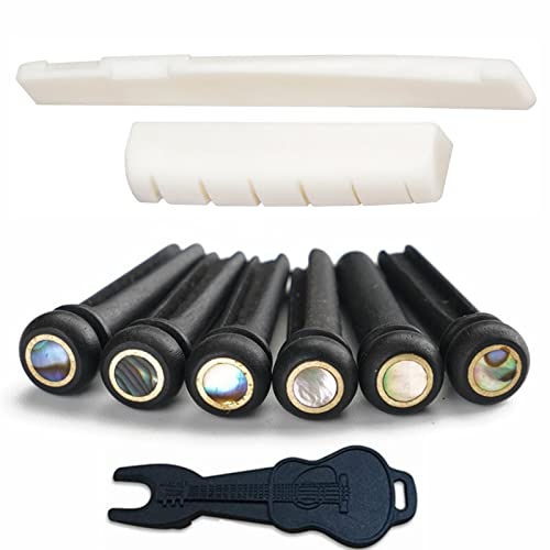 Miwayrer Acoustic Guitar Bone Bridge Saddle Nut with 6pcs Big Abalone Dot Guitar Bridge Pins and Pins puller