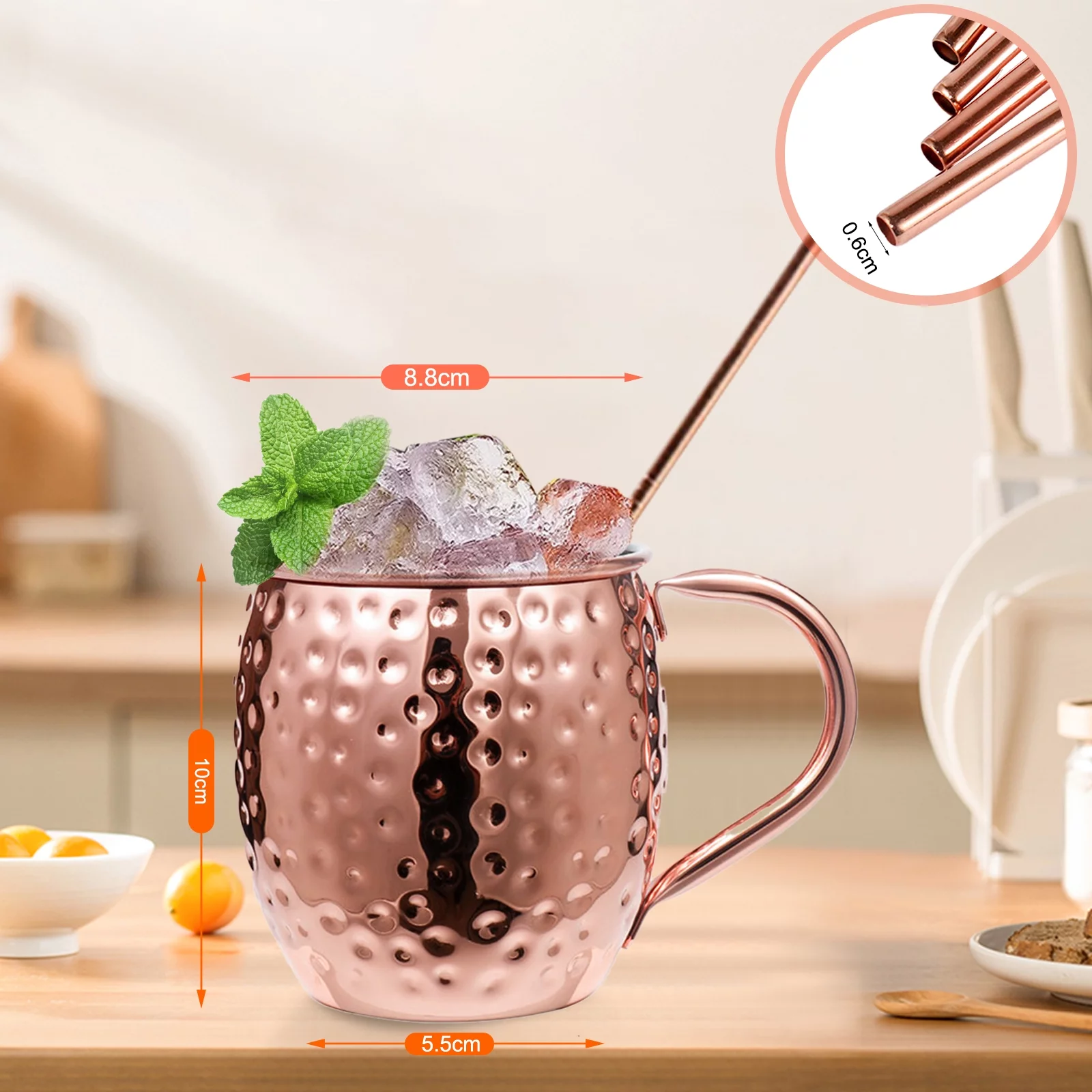 Tomshoo Moscow Mule Copper Mugs Set of 4 Pure Copper Plating, 18 Stainless Steel Drinking Cup, 4 Cocktail Copper Straws Great Dining Entertaining Bar Gift Set