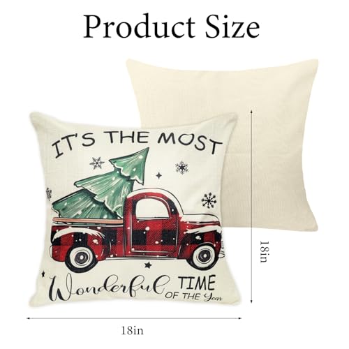 16x16 Inches Christmas Decorations Christmas Pillow Covers Set of 4 Farmhouse Plaid Throw Pillow Cases for Living Room Sofa Bedroom Home Decor