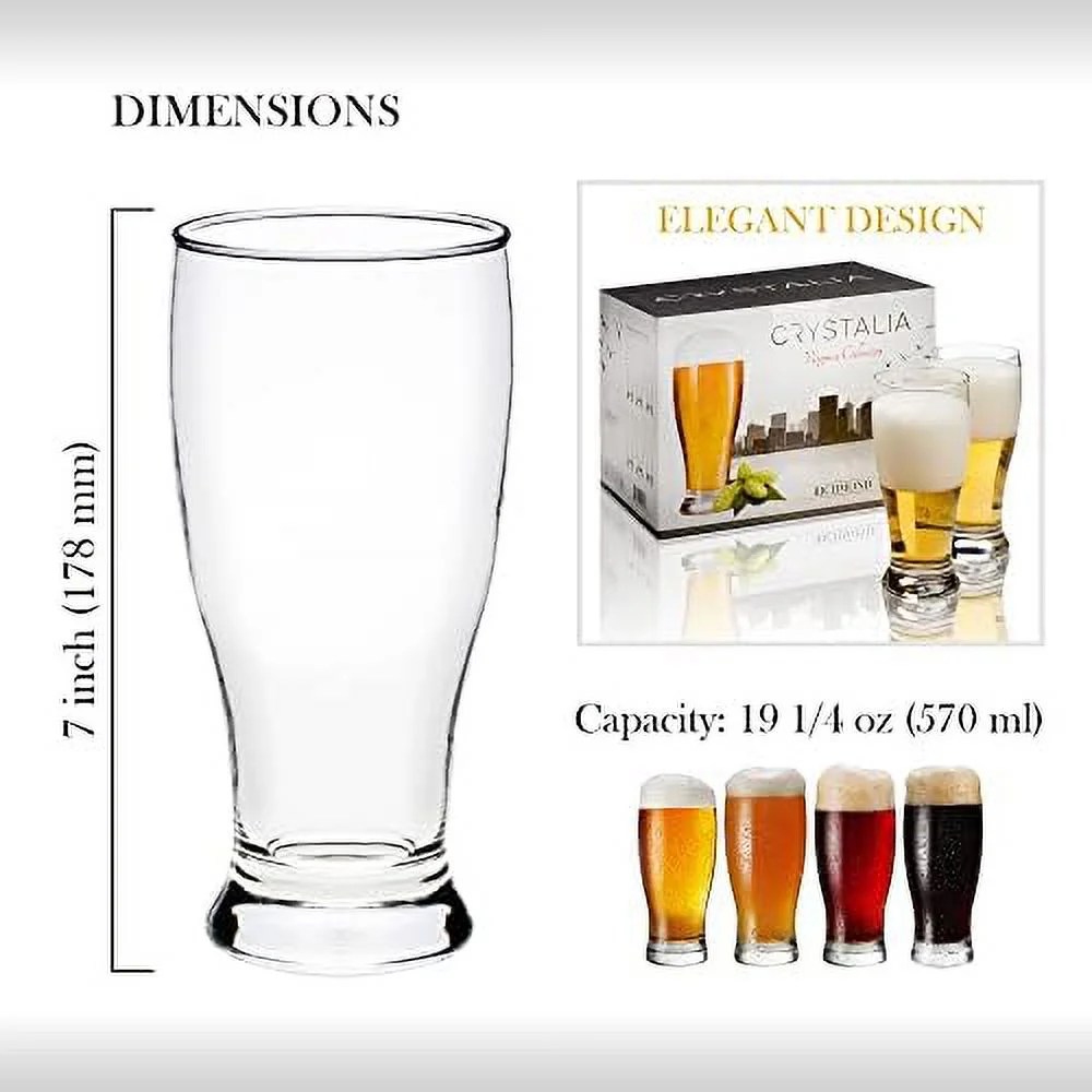 Tall Clear Drinking Glass, Classic Lager Stout Pilsner Glass Set, All Purpose s, 19 ¼ Oz (Set Of 4)
