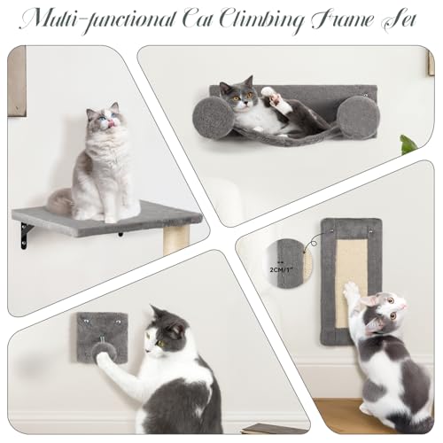 NUNU LAB 5-in-1 Wall-Mounted Cat Climber Set, Cats Wall Shelve, Wall-Mounted Cat Climbing Shelves, with House, Bridge, Steps, Scratcher, Hammock, Shelves (A-KM060)