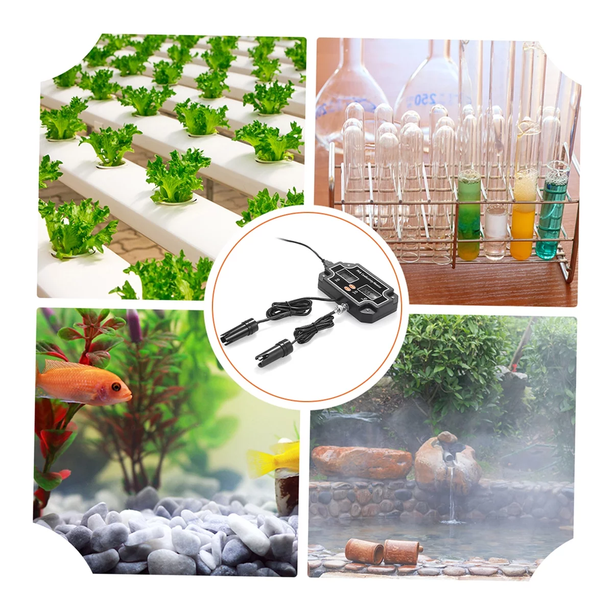 Tomshoo 2 in 1 pHEC Meter Waterproof Double Display Tester Black Plug PHEC-2681