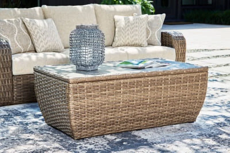 Signature Design by Ashley Casual Sandy Bloom Outdoor Coffee Table  Beige