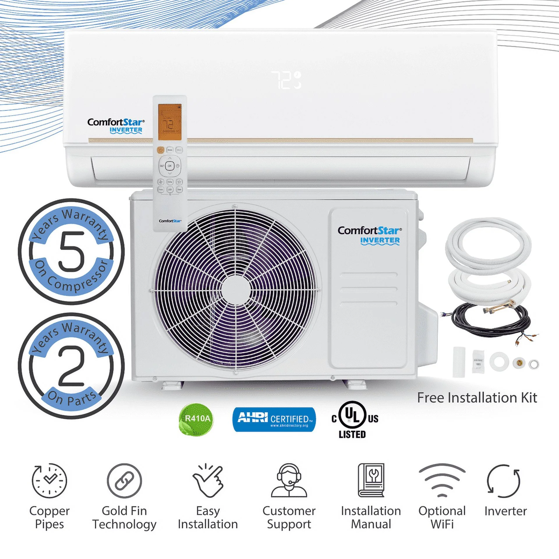 24,000 BTU 20 SEER2 Ductless Mini-Split Inverter+ Air Conditioner Only Cold System Full Set 220V.