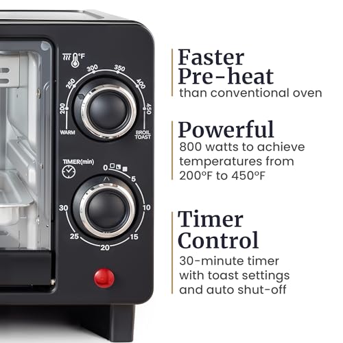 Elite Gourmet ETO236 Personal Compact 2 Slice Countertop Toaster Oven with 15 Minute Timer & Adjustable Temperature, Bake, Broil, & Toast, Black