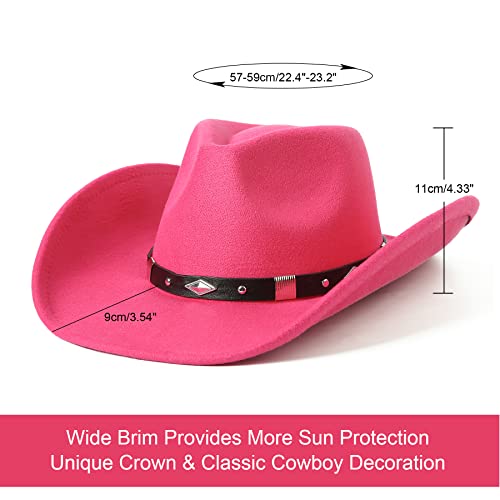 Lanzom Women Men Classic Felt Wide Brim Western Cowboy Cowgirl Hat with Belt Buckle